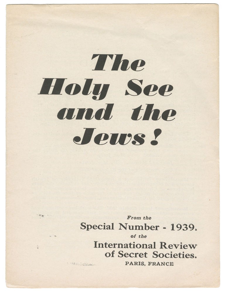 Item #13477 The Holy See and the Jews! P. L. Leroy.