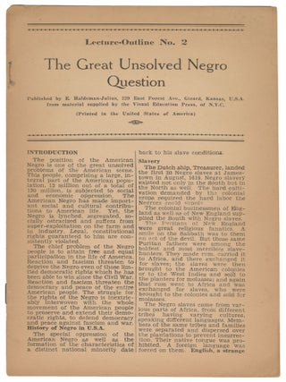 Item #13496 The Great Unsolved Negro Question (Lecture-Outline No. 2