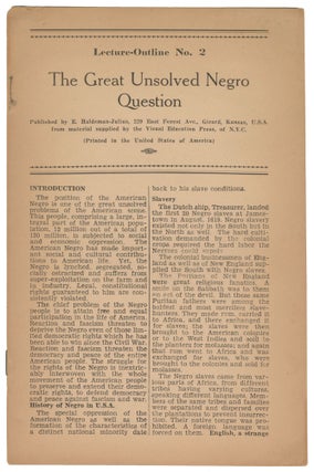 Item #13496 The Great Unsolved Negro Question (Lecture-Outline No. 2