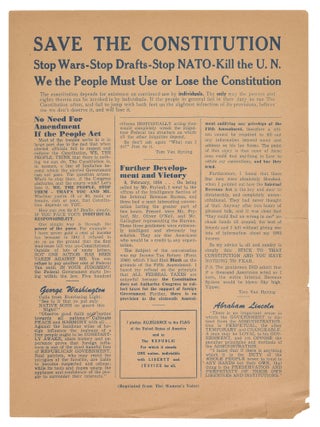 Item #13603 SAVE THE CONSTITUTION - Stop Wars-Stop Drafts-Stop NATO-Kill the U.N. / We the People...