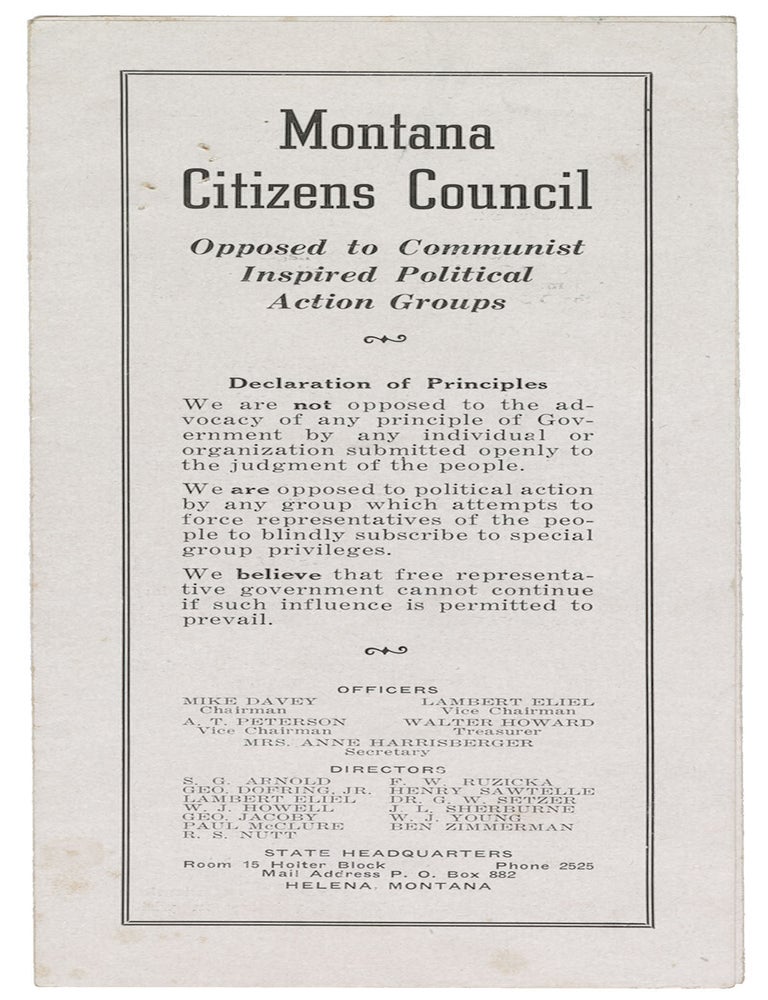 Item #13694 Montana Citizens Council Opposed to Communist Inspired Political Action Groups