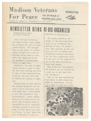 Item #13852 Madison Veterans For Peace newsletter, Volume V, Number 5, December 17 & 31,...