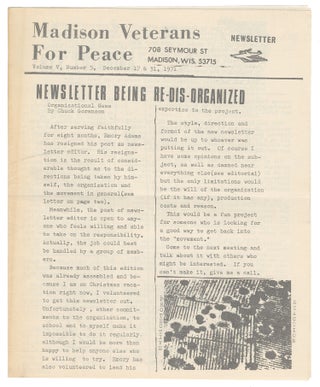 Item #13852 Madison Veterans For Peace newsletter, Volume V, Number 5, December 17 & 31,...
