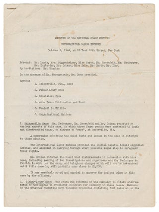 Minutes of the National Board Meeting, International Labor Defense [with] Facts and Issues in the...