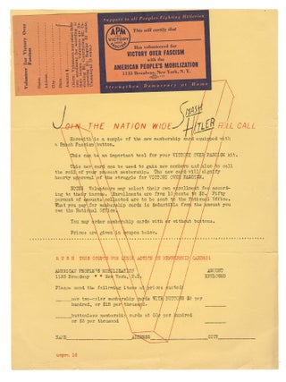 Item #13866 A blank membership card and flyer for the American People's Mobilization Victory...
