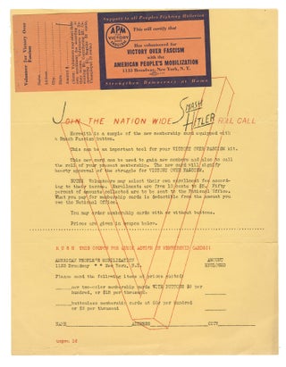 Item #13866 A blank membership card and flyer for the American People's Mobilization Victory...