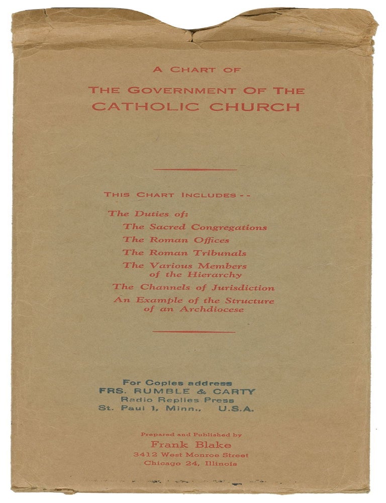 Item #13927 A Chart of the Government of the Catholic Church. Frank Blake, prepared by.