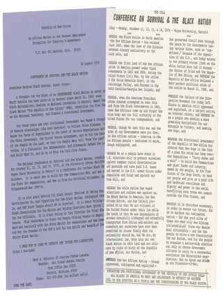 Two flyers for the Republic of New Africa's failed Conference on Survival and the Black Nation