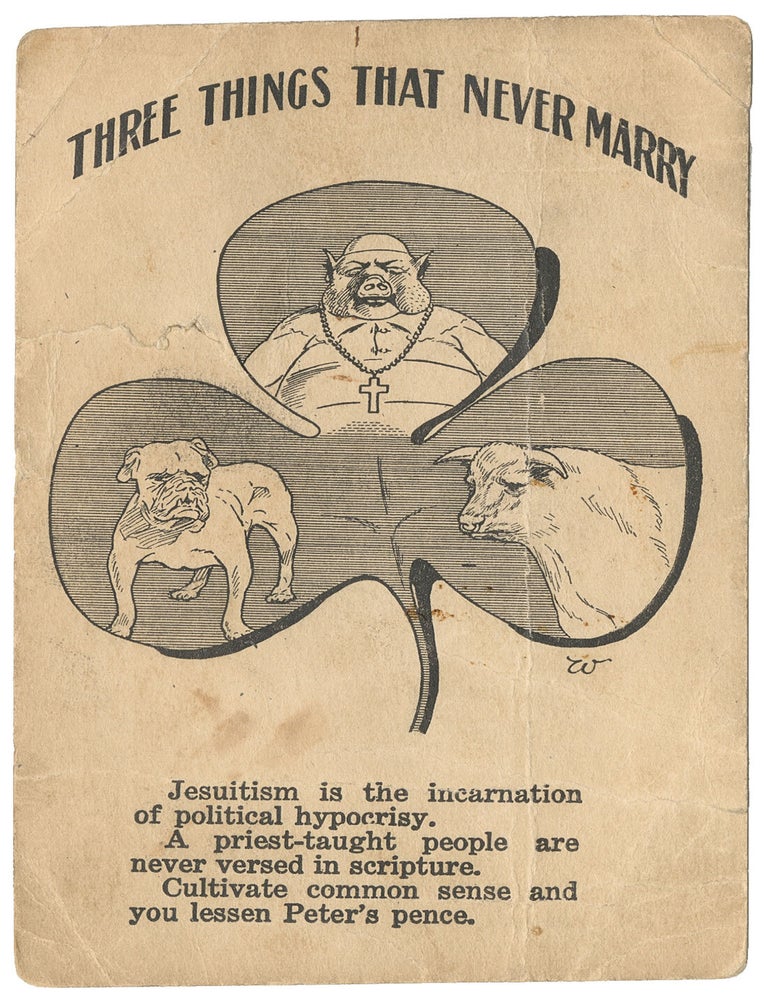 Item #14046 Anti-Catholic postcard from the Rail Splitter Press. William Lloyd Clark.