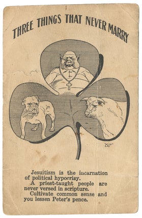 Item #14046 Anti-Catholic postcard from the Rail Splitter Press. William Lloyd Clark