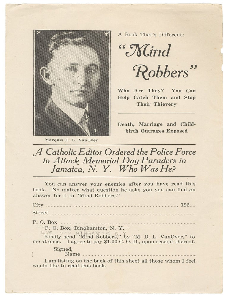 Item #14057 [A promotional handbill for a scarce Klan pamphlet issued following a Queens Memorial Day riot]