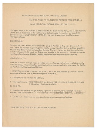 Item #14254 Eldridge Cleaver Petition Campaign