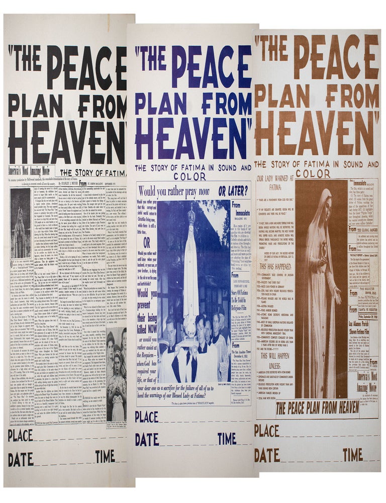Item #14277 Three different posters advertising the Catholic film, "The Peace Plan from Heaven"