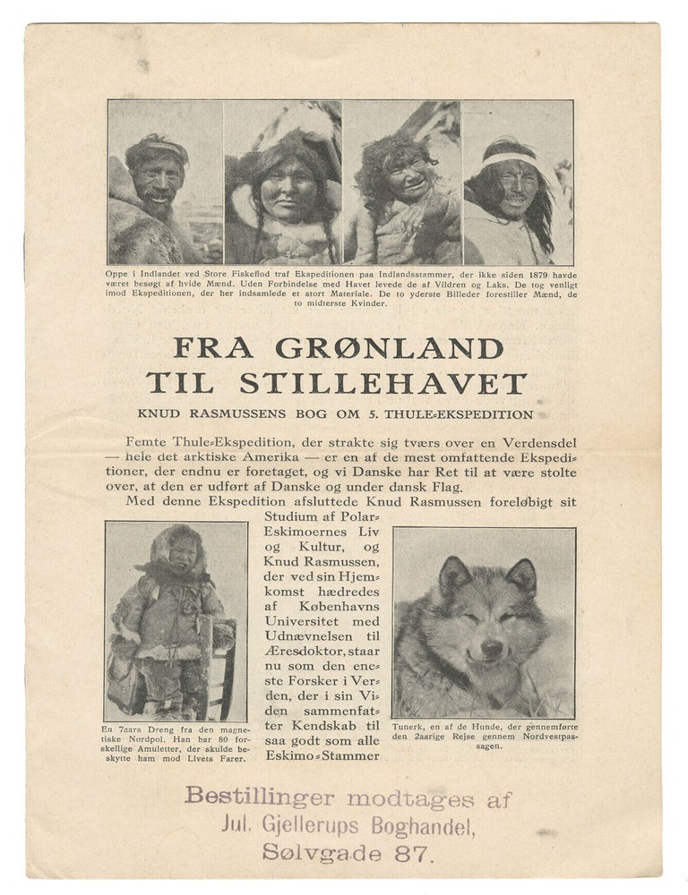 Item #14722 Fra Gr&oslash;nland til Stillehavet. Knud Rasmussens Bog Om 5. Thule Ekspedition