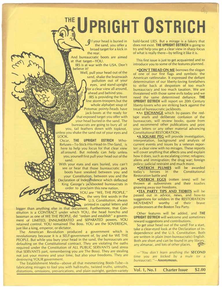 Item #14740 The Upright Ostrich (a near complete run of 85 issues). Peggy Poor, "Goot", graphics, Jim Guttenberg.
