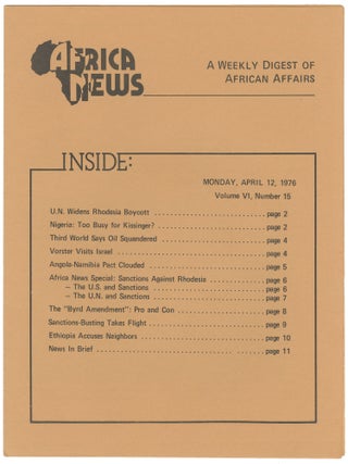 Item #14768 Africa News: A Weekly Digest of African Affairs, Vol. VI, No. 15 (April 12, 1976
