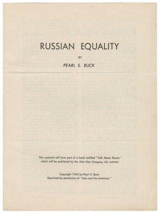 Item #14910 Russian Equality. Pearl S. Buck
