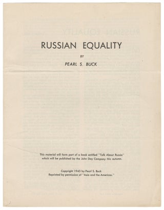 Item #14910 Russian Equality. Pearl S. Buck