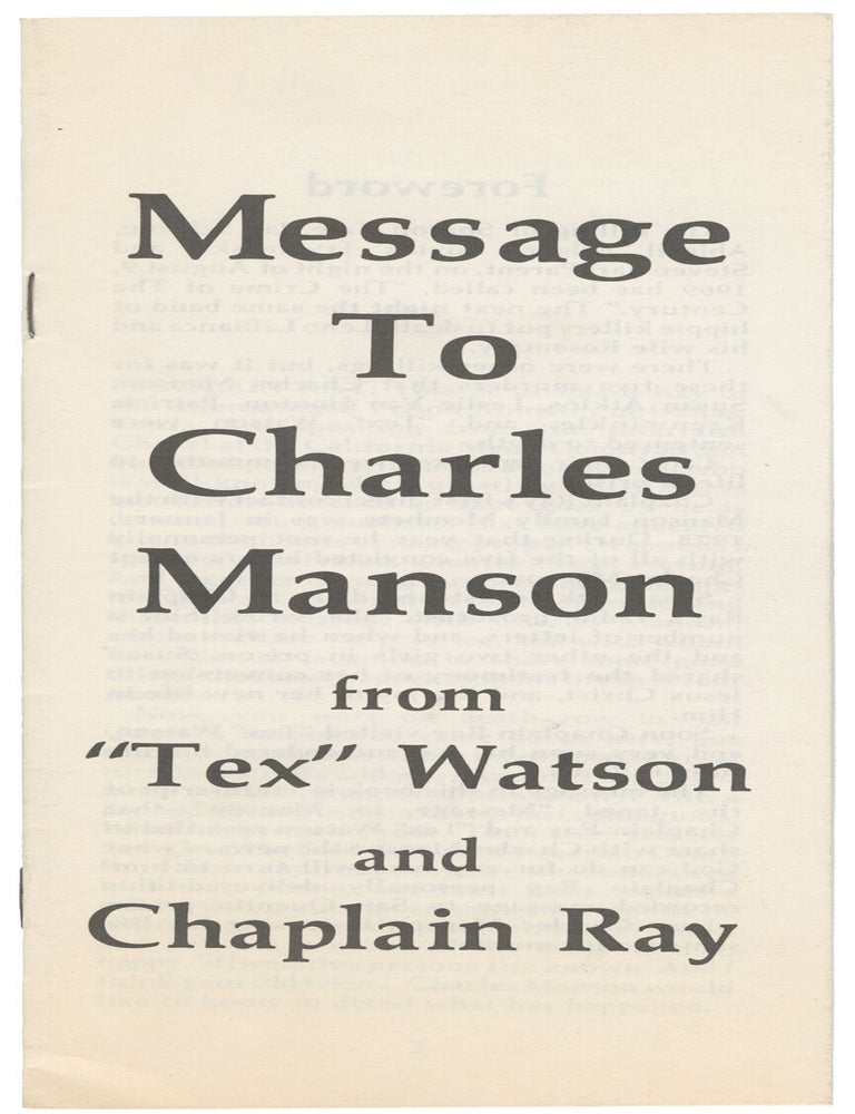 Item #14945 Message to Charles Manson from "Tex" Watson and Chaplain Ray. "Tex" Watson, Chaplain Ray.
