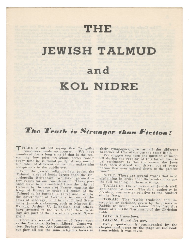 Item #14993 The Jewish Talmud and Kol Nidre. Edward? Fields.