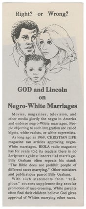 Item #15010 Right? or Wrong? God and Lincoln on Negro-White Marriages. Sheldon Emry