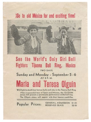 A promotional pamphlet for bull fighting sisters Maria and Teresa Olguin