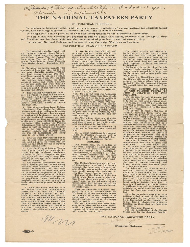 Item #15035 The National Taxpayers Party