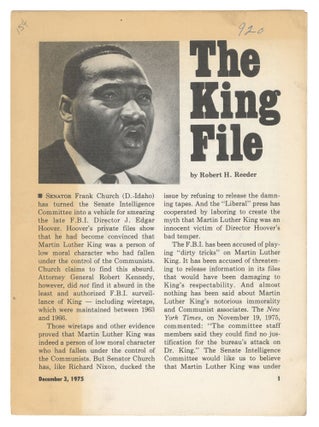 Item #15036 The King File. Robert H. Reeder
