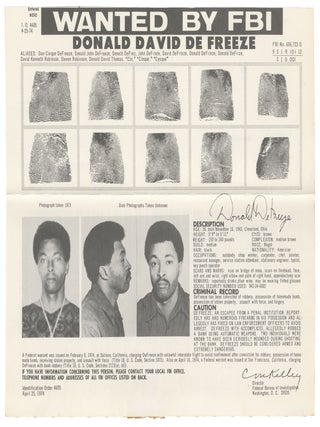 FBI Wanted poster for Symbionese Liberation Army leader Donald DeFreeze