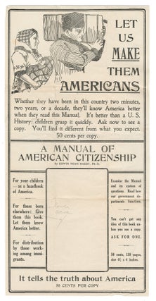 Item #15141 A promotional poster for Edwin Noah Hardy's pro-immigration book, A Manual of...