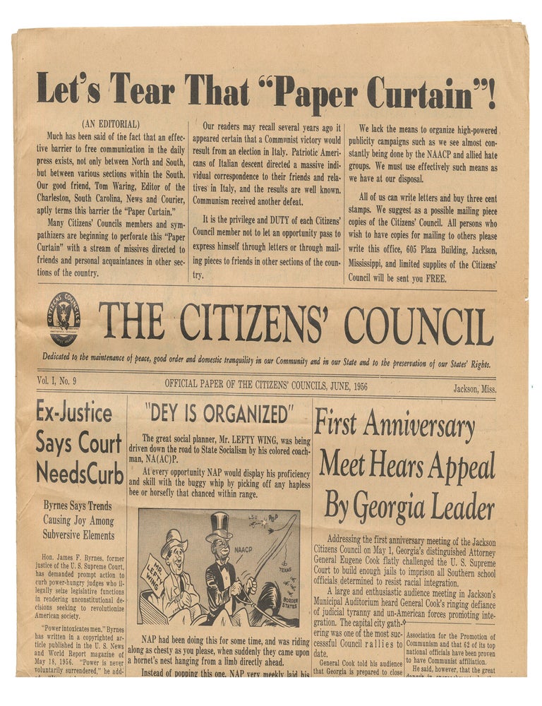 Item #15159 The Citizens' Council, Vol. 1, No. 9. W. J. Simmons.