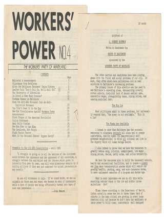 Two items from the Workers' Party of Maryland: Workers' Power, No. 4 [with] Platform of...