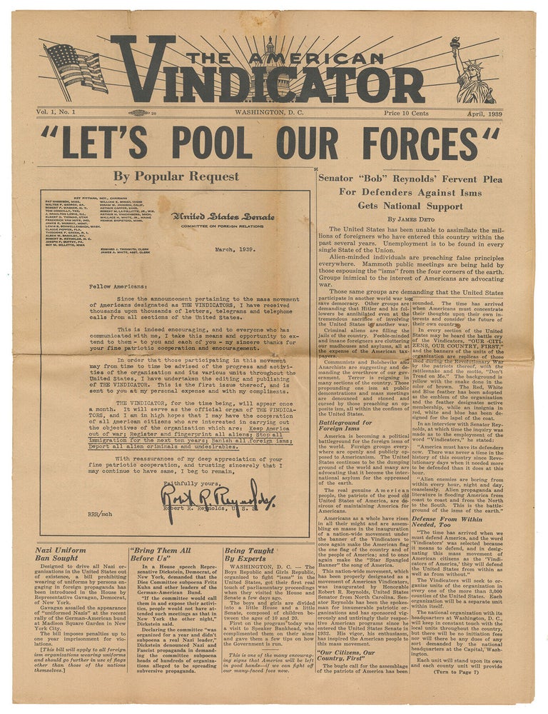 Item #15249 The American Vindicator, Vol. 1, No. 1. Robert R. Reynolds.