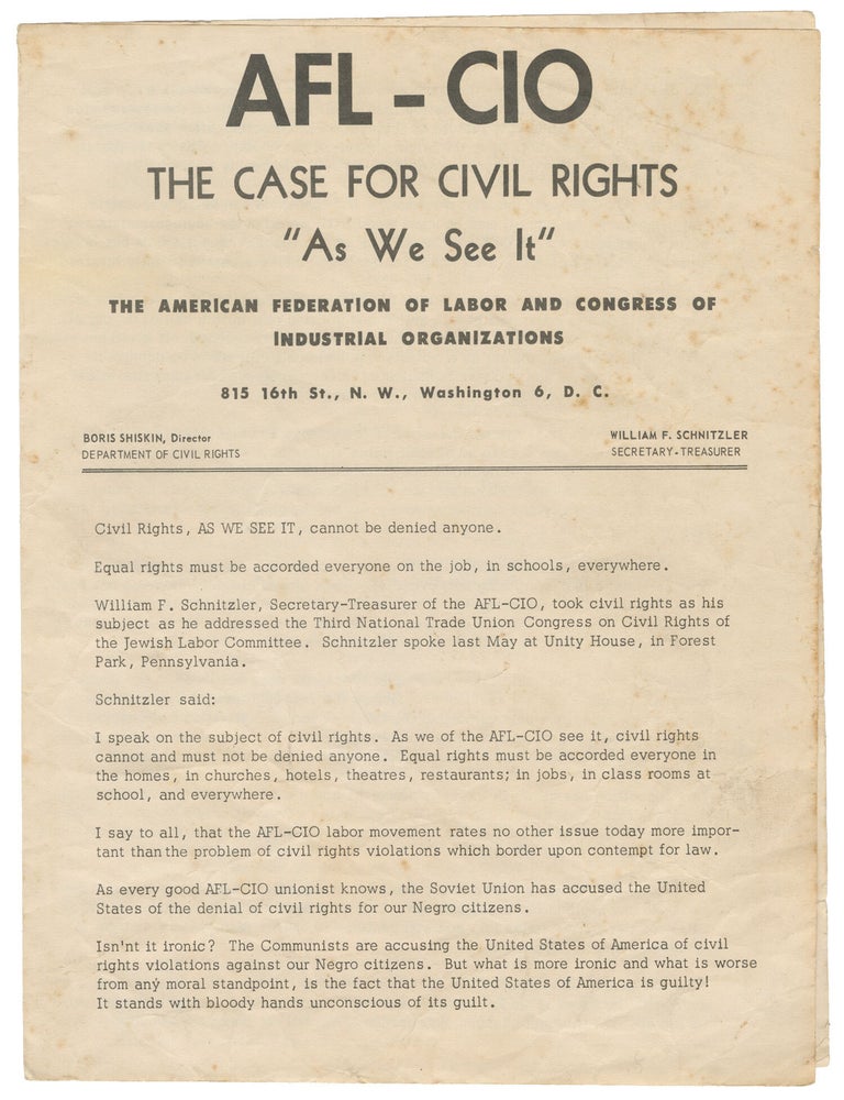 Item #15256 AFL-CIO. The Case for Civil Rights: &ldquo;As We See It&rdquo;