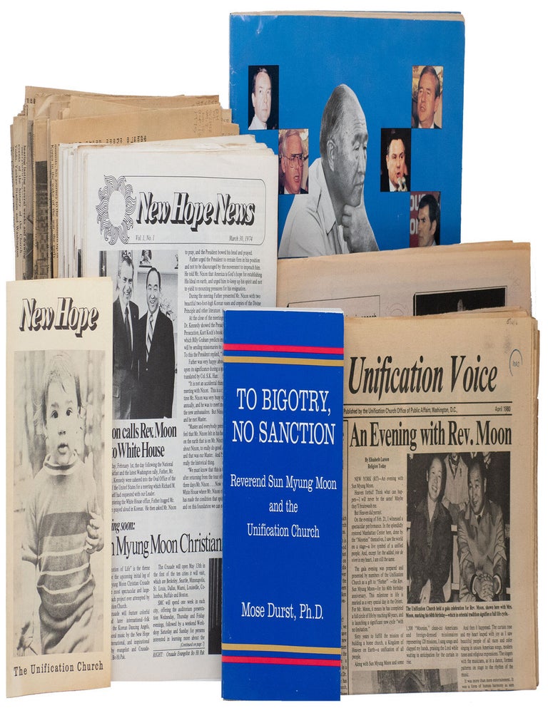 Item #15280 A substantial run of two periodicals from the Reverend Sun Myung Moon's Unification Church, with three other related publications. authors and.