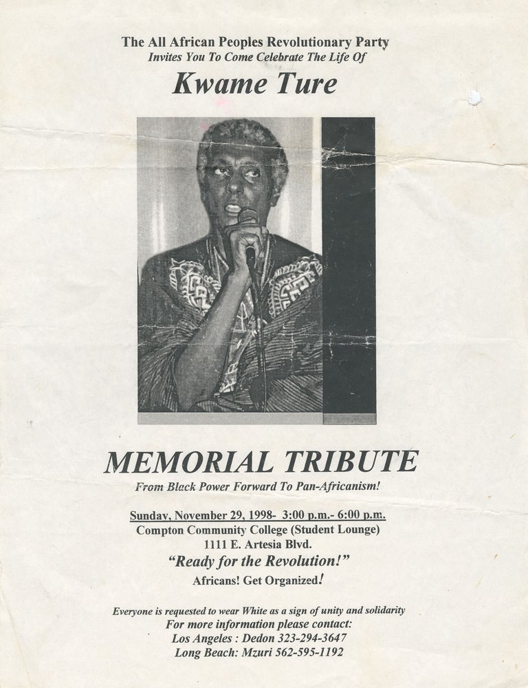 Item #15433 Memorial Tribute: From Black Power Forward to Pan-Africanism! A flyer celebrating the life of Kwame Ture (Stokely Carmichael)