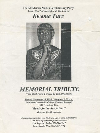 Memorial Tribute: From Black Power Forward to Pan-Africanism! A flyer celebrating the life of...