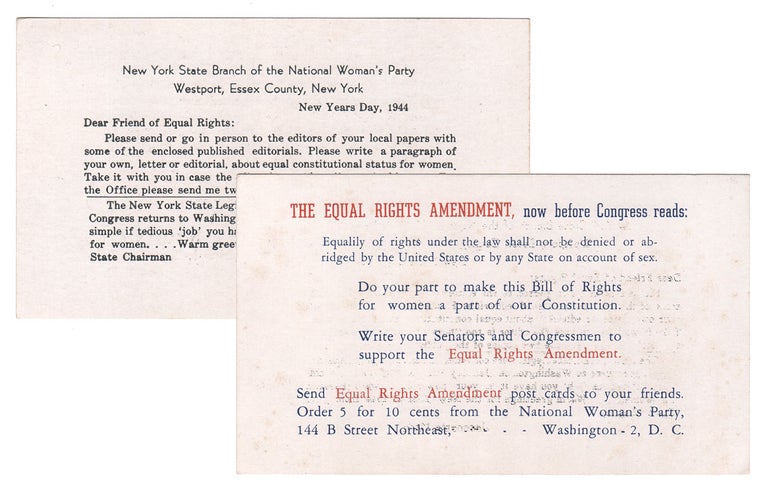 Item #8462 An Equal Rights Amendment postcard from the New York State Branch of the National Woman's Party. Jeannette MARKS.