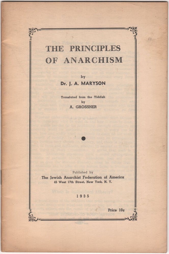 Item #9069 The Principles of Anarchism. Dr. J. A. Maryson.