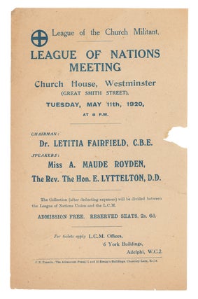 Item #9253 A handbill advertising a meeting of the League of the Church Militant