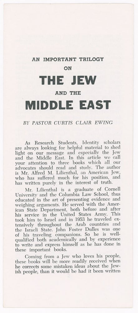 Item #9361 An Important Trilogy on the Jew and the Middle East. Curtis Clair Ewing.