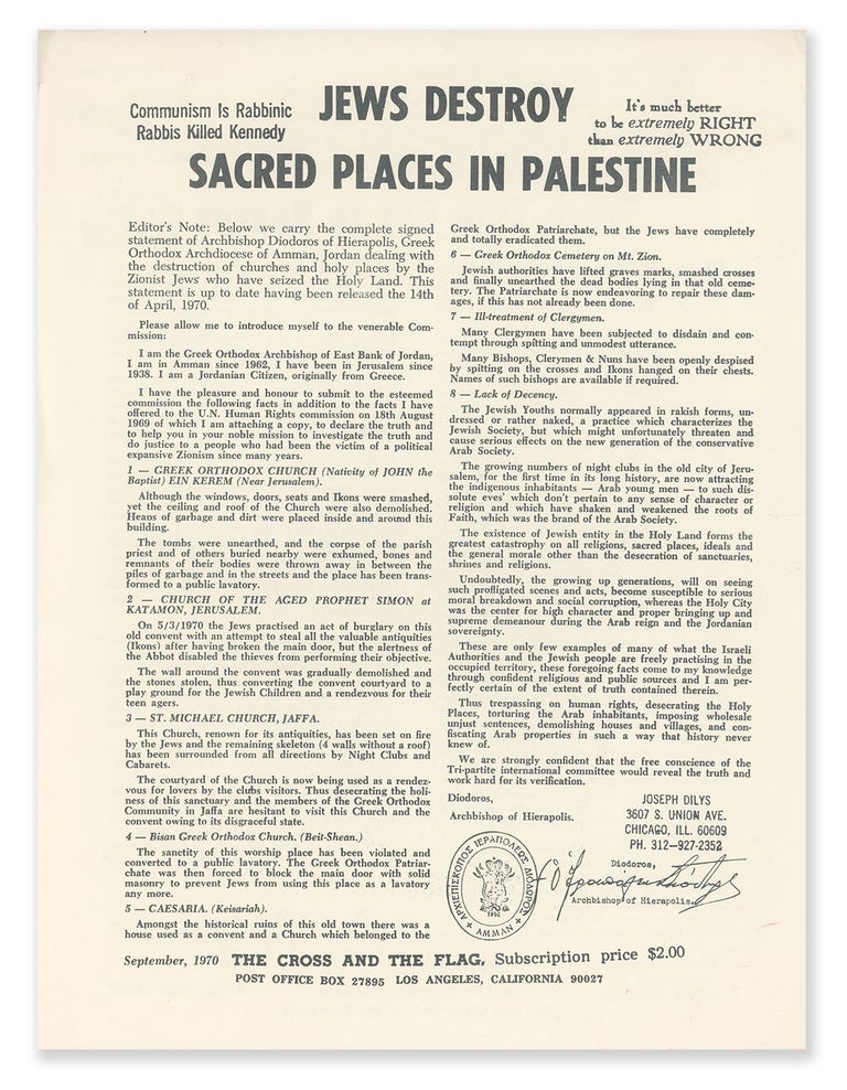 Item #9459 Jews Destroy Sacred Places in Palestine / Tears That Cry to Heaven. Joseph Dilys, compiler.