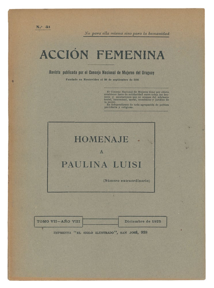 Item #9761 Homenaje a Paulina Luisi (Acción Femenina, Tomo VII-Año VIII, No. 51)