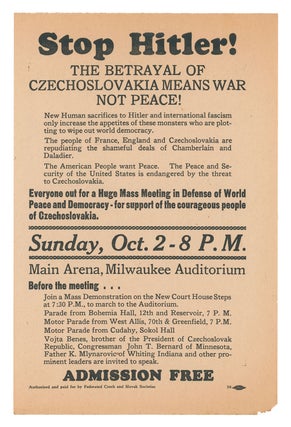 Item #9836 Stop Hitler! The Betrayal of Czechoslovakia Means War Not Peace!