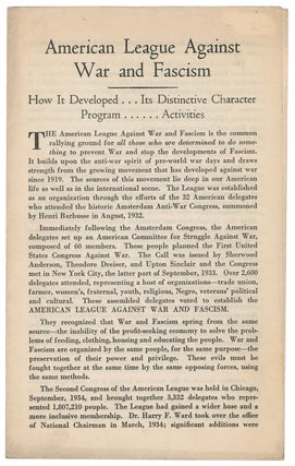 Item #9886 American League Against War and Fascism: How It Developed...Its Distinctive Character...