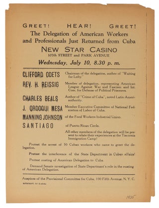 Item #9901 GREET! HEAR! GREET! The Delegation of American Workers and Professionals Just Returned...